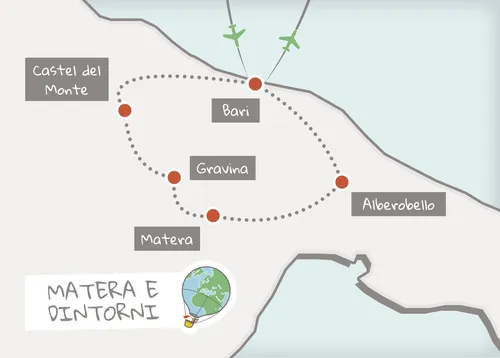 Mappa itinerario Matera e dintorni